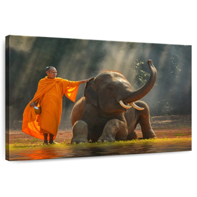 Monk And Asian Elephant