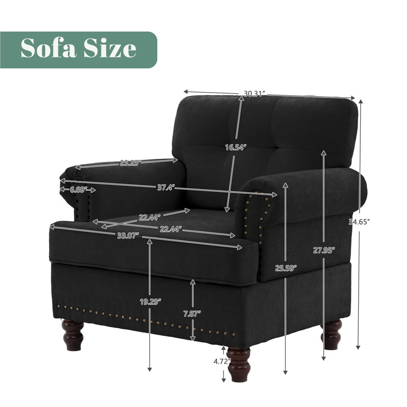Fauteuil d'appoint 33 po, Chenille noir