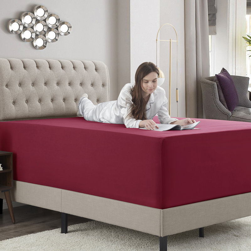 Drap-housse uni Empyrean Bedding, Drap-housse pour lit simple TG, Bourgogne