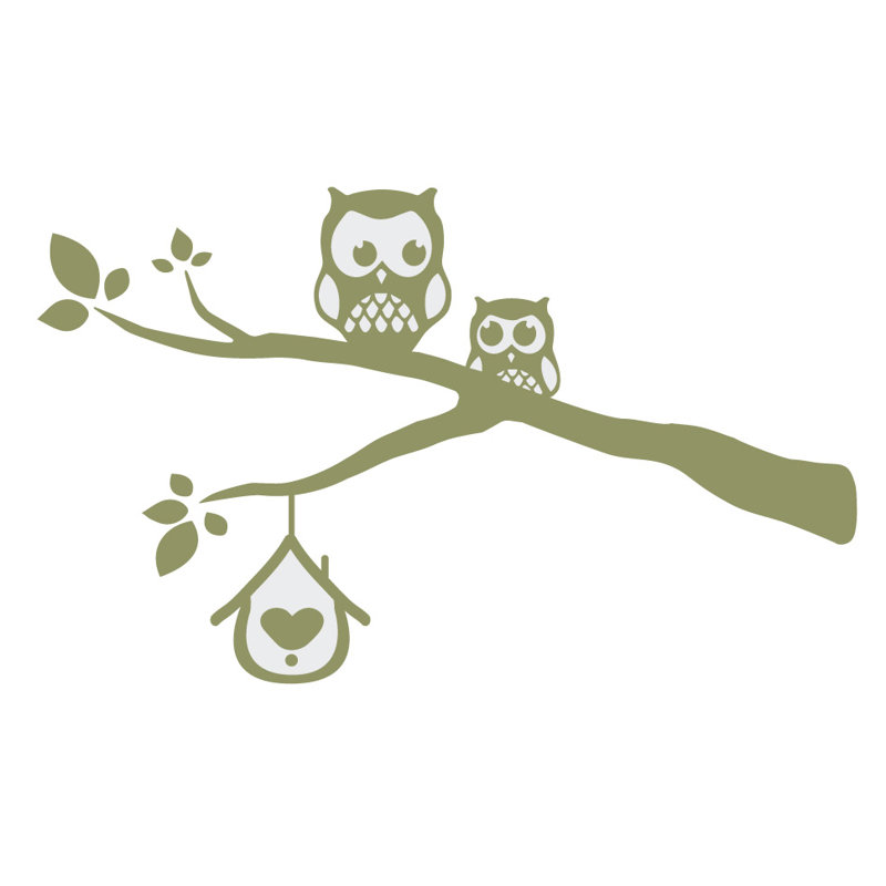 Décalcomanie murale owls sur une branche, Olive, H 24 po x l 40 po x P 0,01 po