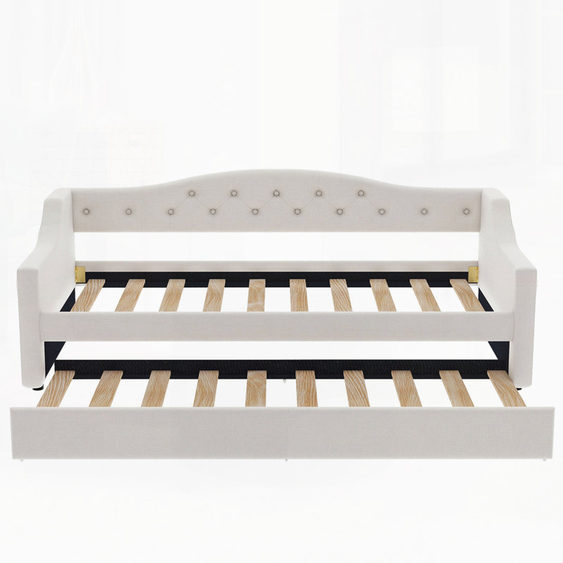 Lit de jour rembourré avec ceinture à DEL et couchette, Beige