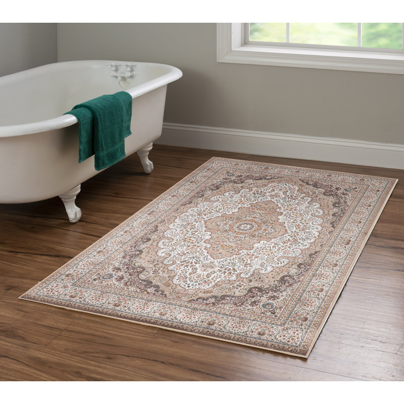 Emanuel Traditional Machine Woven Flatweave Ivory and Gold Area Rug with Non Skid Backing , Rectangle 3'3" x 5'