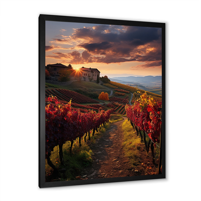 Scenic Whimsical Vineyard I - Landscape & Nature Canvas Art Print, H 20 po x l 12 po x P 1 po, Cadre photo noir