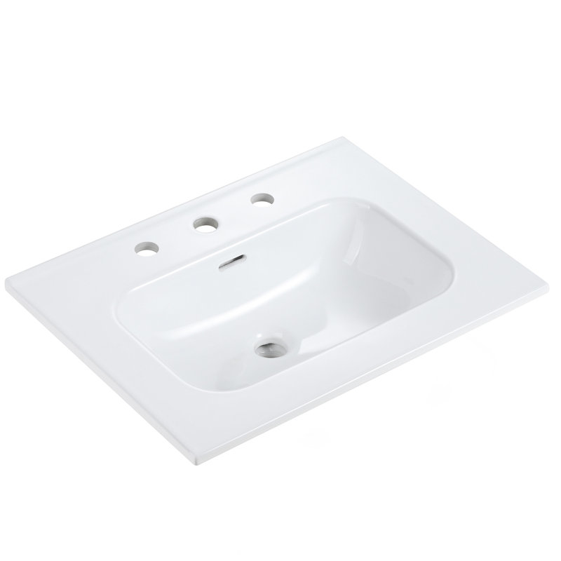 BB0924Y331, cuve en céramique blanche intégrée avec trois trous de robinet pré-percés, ensemble de drain non inclus
