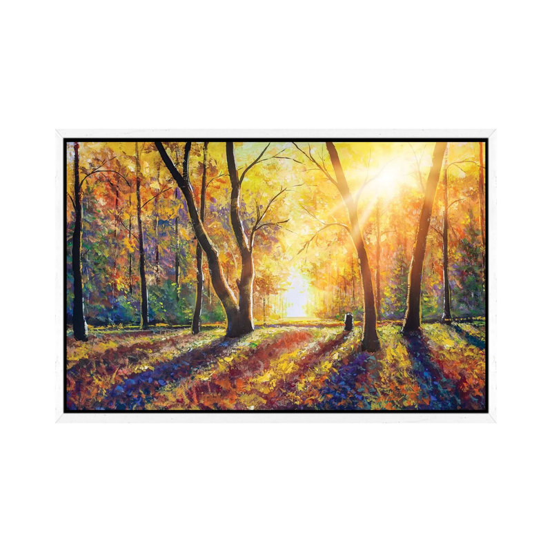 Sunny Autumn Dark Trees In Gold Autumn Forest Park Wood Alley Impressionism Art by Valery Rybakow - Painting on Canvas