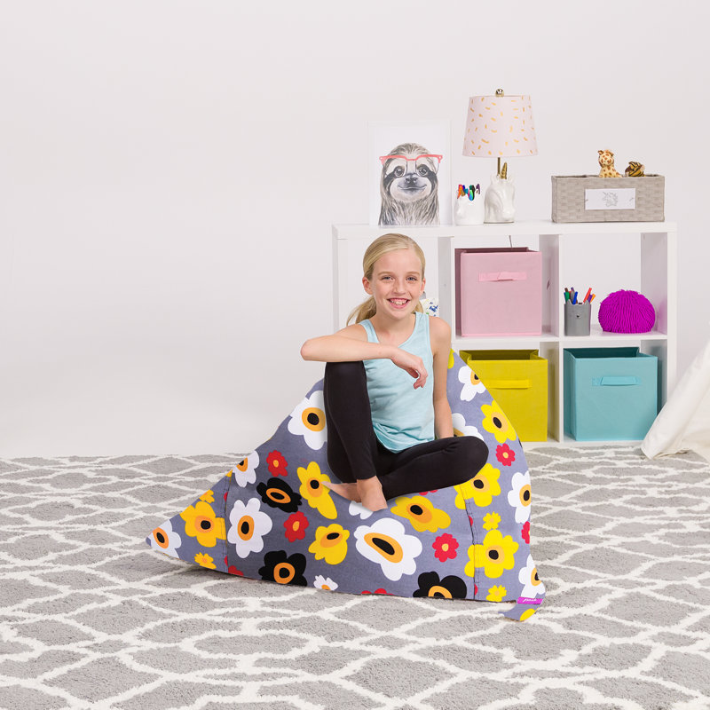 Bean Bag Cover, Canvas Multi-Colored Flowers on Gray, 200L - Large