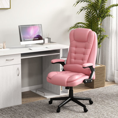 Fauteuil en cuir rose avec massage lombaire chauffant et vibrant, fauteuil de bureau inclinable réglable, rose, chauffant à 6 points, accoudoir et télécommande - Améliorez votre expérience assise