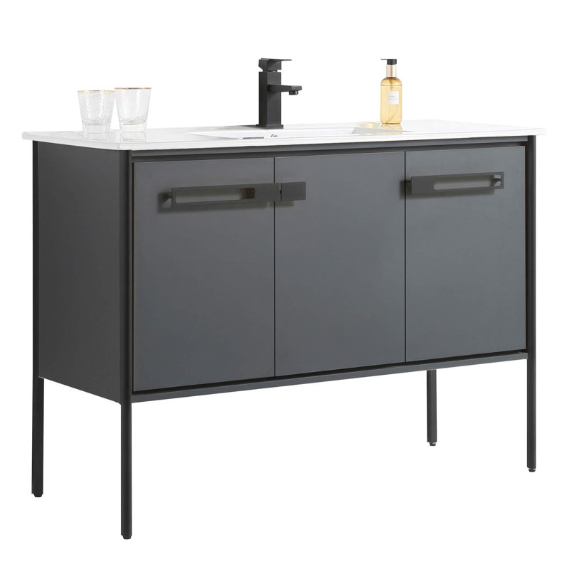 48" Single Bathroom Vanity, Matte Black, Onix Gray