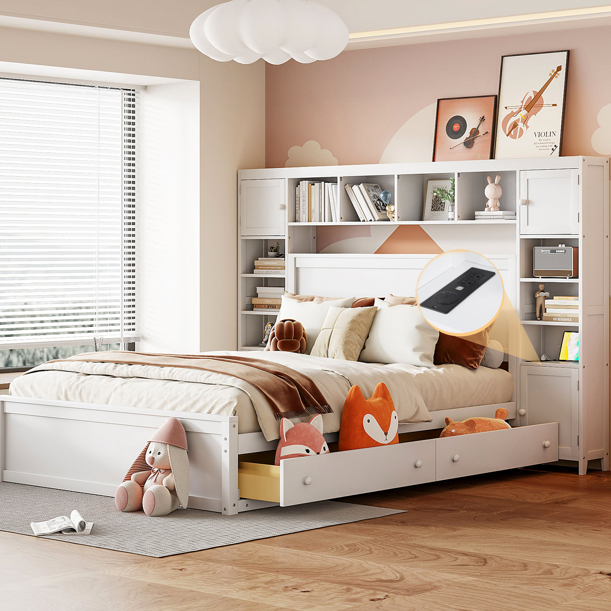 Latitude Run® Dependable Bed With Integrated Cabinet, Shelf And Socket ...