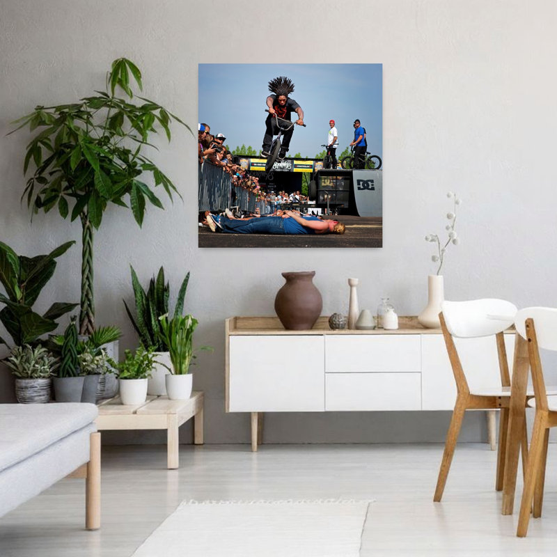 Bmx Rider In Flight Abstract Contemporary Landscape Nature Wall Art Print 1 Piece Wrapped Canvas Wall Art