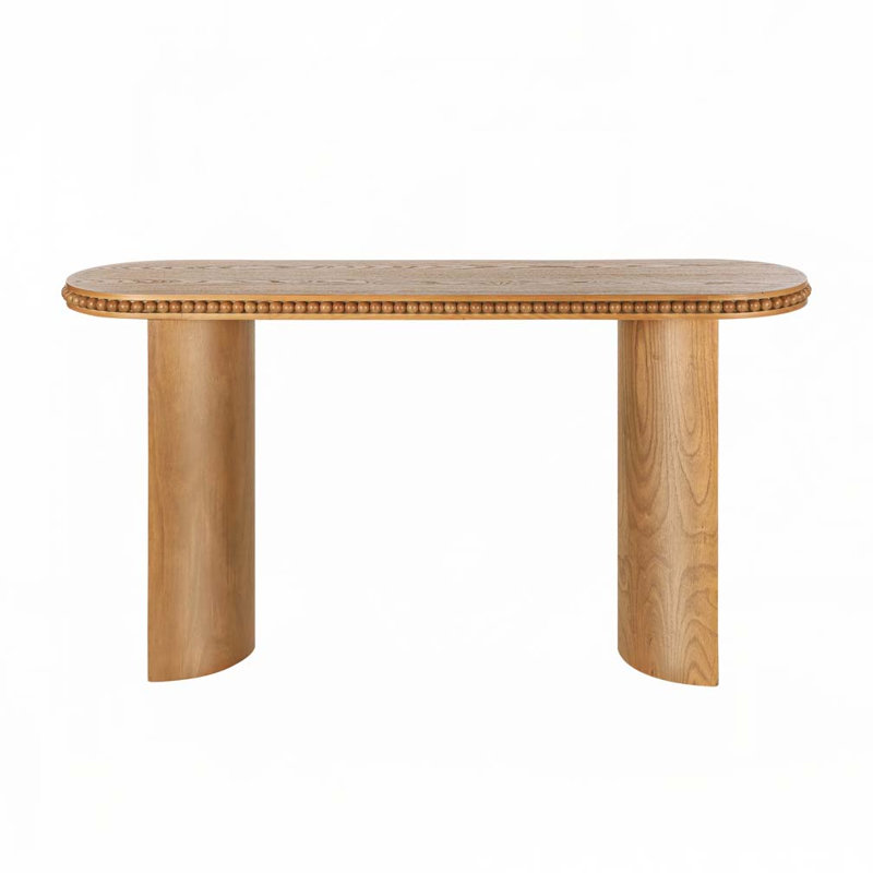 Console 59,84 po avec garniture perlée et pieds courbés réversibles, Brun