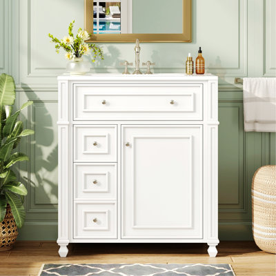 Bathroom Vanity Cabinet with Ceramic Sink Basin, Storage Cabinet with Soft Close Doors