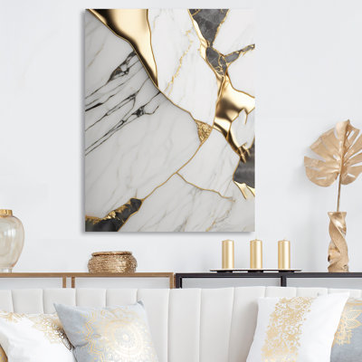 Ayan " Ayan Abstract Geode Marble White And Gold I - Marble Abstract Metal Wall Décor " Watercolor Print