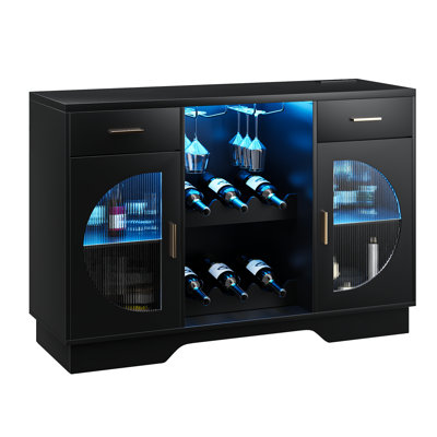 Modern Wine Bar Cabinet With RGB Lights & Glass Holder