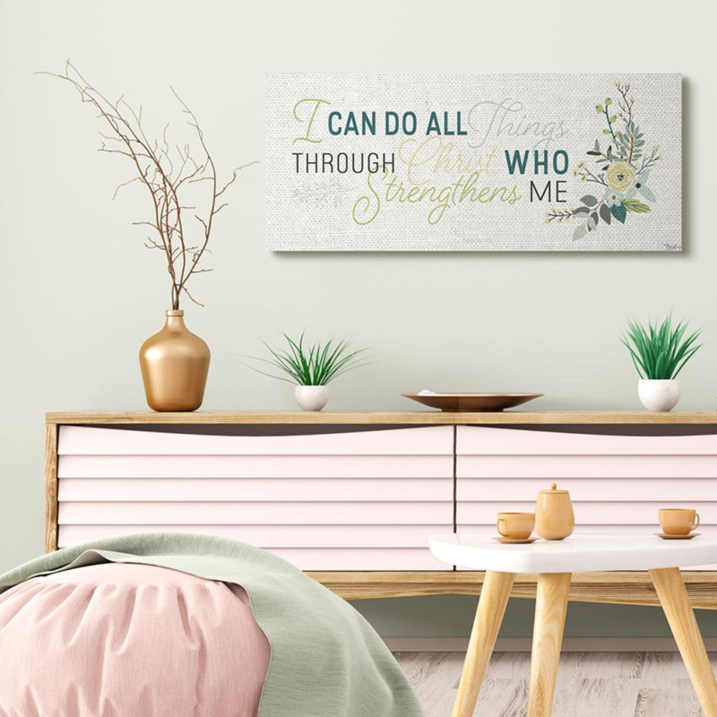 «He Strongens Me Faith Base Inspirational Quote» par Gigi Louise - impression d'art textuel, Toile tendue, H 40 po x l 17 po