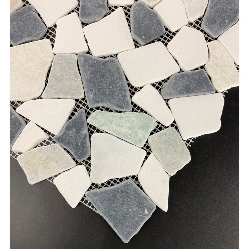 Carreau de mosaïque 12,5 "x 12,5", Blanc / vert Ming / Nero Marquine