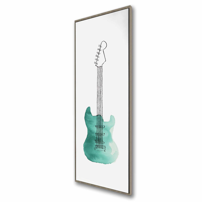 Toile guitare électrique turquoise - décor de salon rétro, H 49,25 po x l 17,25 po