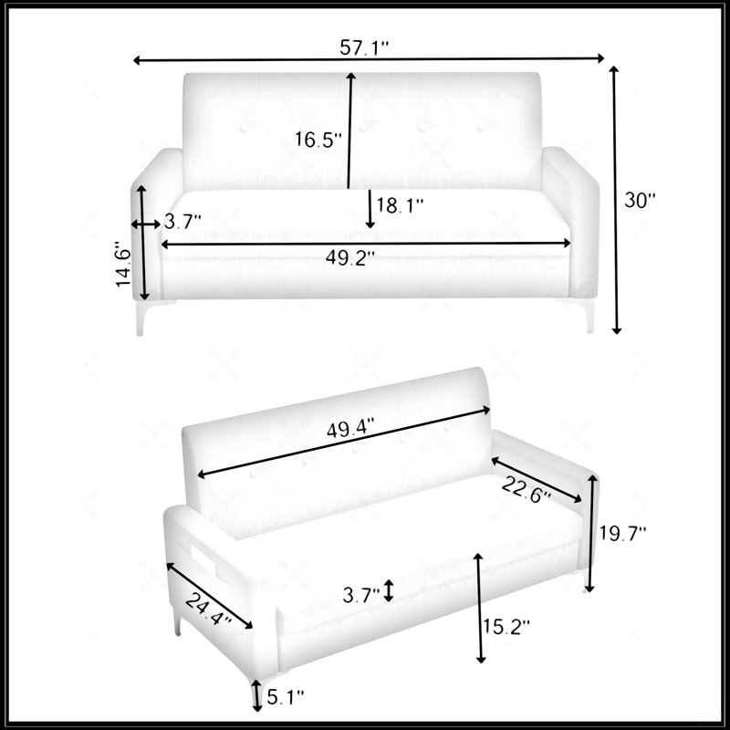 Canapé double confortable de 57 pouces, Bleu