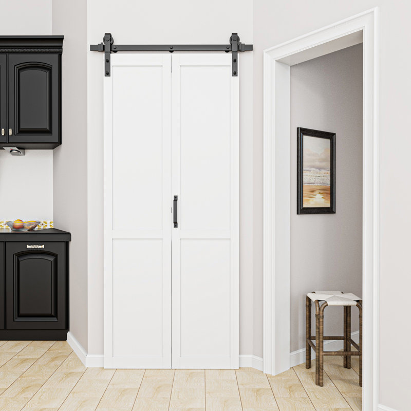Win Stellar 84-In Height White Plank Wood Single Bifold Barn Door