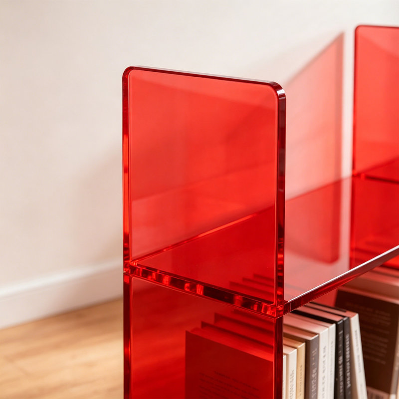 Bibliothèque rouge en acrylique transparent, (4 tablettes) H 47,24 po x l 27,56 po x P 11,81 po