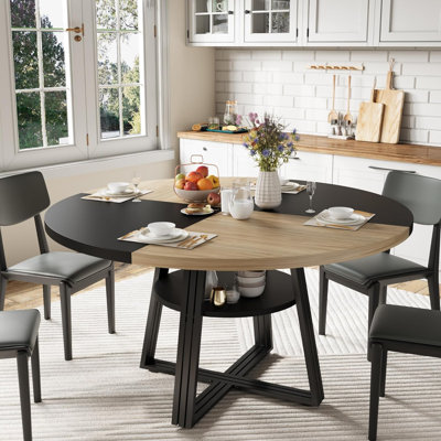 Round Dining Table for 4-6, 47.2" Farmhouse Kitchen Table with Storage, Circle Dinner Tables for Kitchen, Dining Room, Living Room, Meeting Room, Apartment