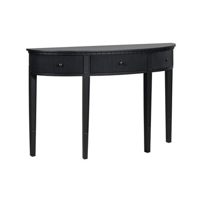 Distinctive Features Of Pine Veneer Console Table With Vertical Stripe Drawer Fronts And Four Legs
