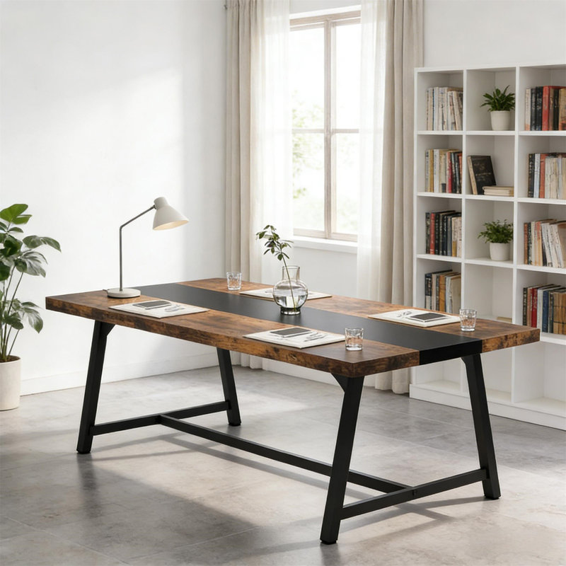 Table de réunion de style industriel, bureau d'ordinateur de bureau, table de conférence, Brun rustique