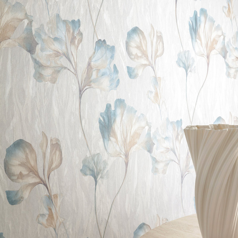 Very Collection Floral Branch Double Width 42-inches Wide Wallpaper Roll, Blue
