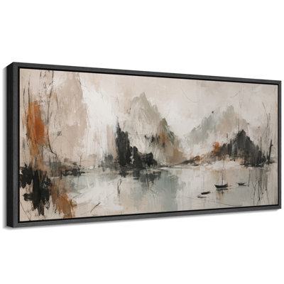 Misty Mountain River Valley Foggy Nature Landscape Wall Decor - Large Framed Canvas Master Bedroom Wall Art Print