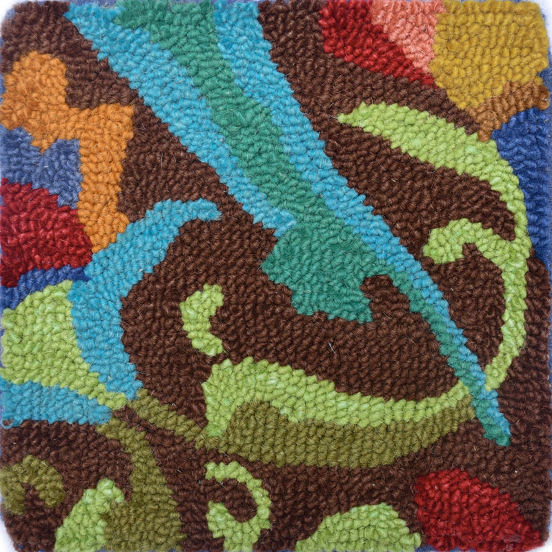 Porcelain Jar Floral Hand Hooked Wool Green/Blue/Red Area Rug, Rectangle 5' x 8'