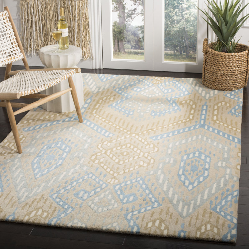 Tapis géométrique en laine touffeté à la main Kouerga, Rectangle 5 pi x 8 pi