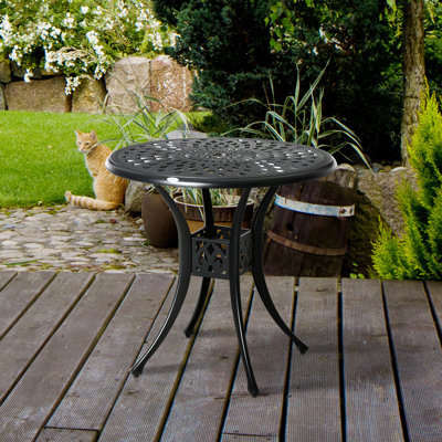 Table de salle à manger ronde 30 "avec trou pour parasol, table de bistro extérieure en fonte d'aluminium seulement, noir