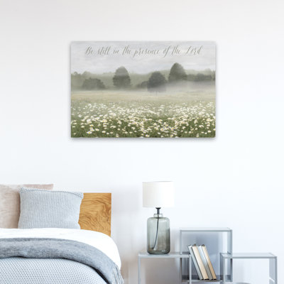 Be Still - Contemporary Misty Field Daisy Meadow Tranquil Morning Art