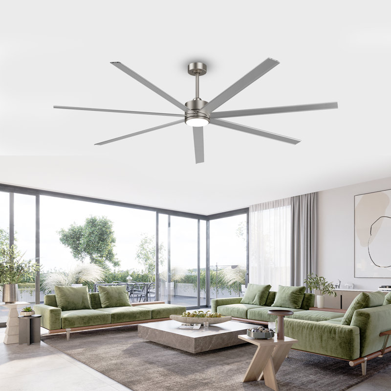 Modern Silver Ceiling Fan With Led Light And Remote 7 Aluminum Blades, 72"