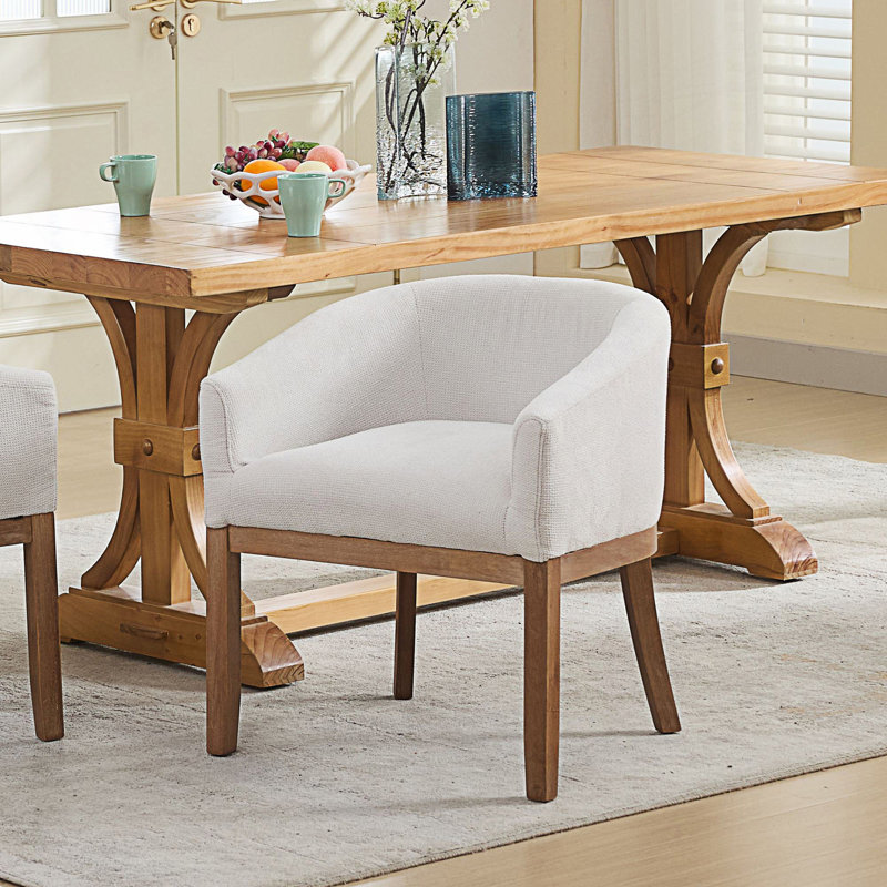Chaises de salle à manger demi-tonneau rembourrées de style Mid-Century avec accoudoirs, Beige