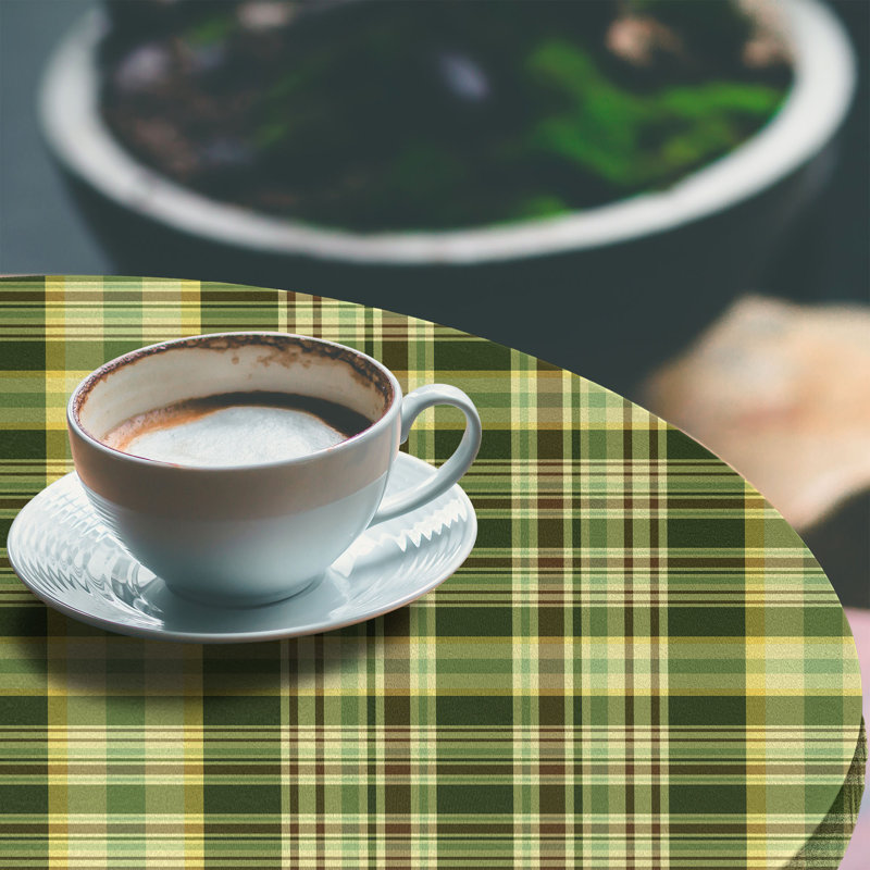 Gracie Oaks Olive Green Fitted Round Tablecloth Diameter Dark Green Yellow Brown, 51.97" Round