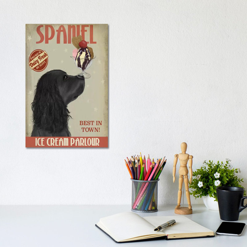 Cocker Spaniel, Black, Ice Cream by Fab Funky - Wrapped Canvas Print, 20.32 cm H x 30.48 cm W