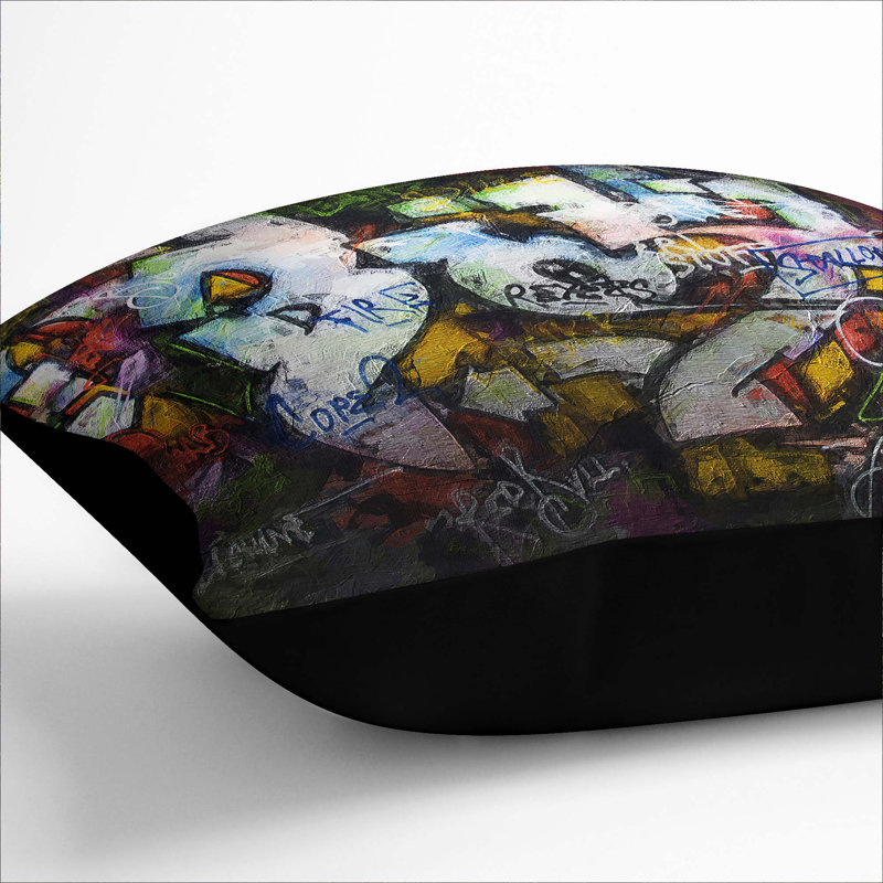 Wall Graffiti Cushion with Filling, Black, 55cm H x 55cm W x 20cm D