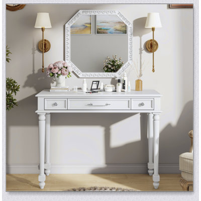 Bureau de maquillage rétro avec grand miroir et rangement à 3 tiroirs, console élégante pour diverses pièces