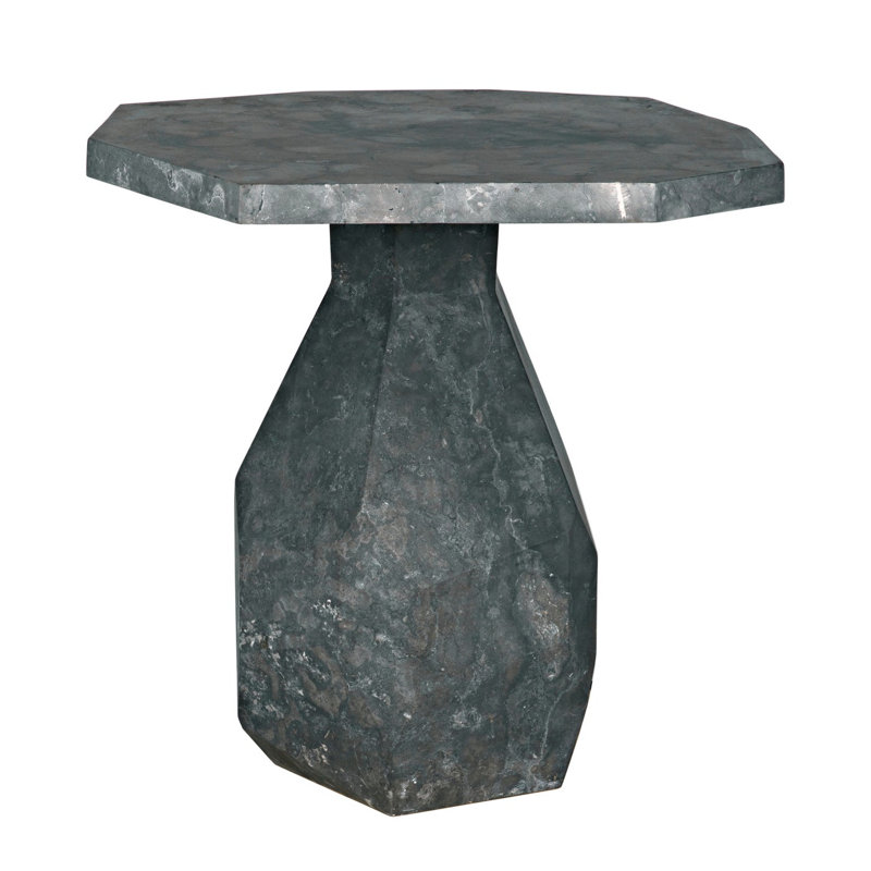 Noir Elegance 31" Round Black Marble Pedestal End Table