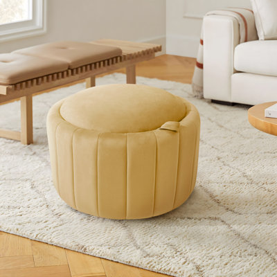 Savinien Upholstered Velvet Round Storage Ottoman with Flip-Top Tray