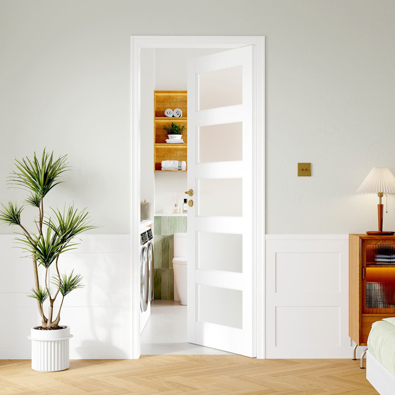 5-Panel Glass And Manufactured Wood Swing Door, 32 po x 80 po
