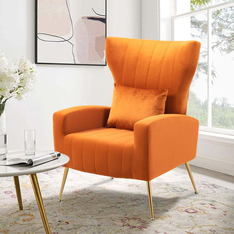 Upholstered velvet armchair, Orange