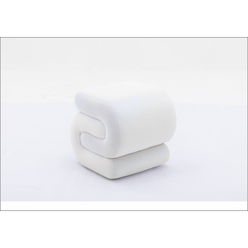 017s-S-shape Velvet Fabric Ottoman Makeup Stool Footstool, White