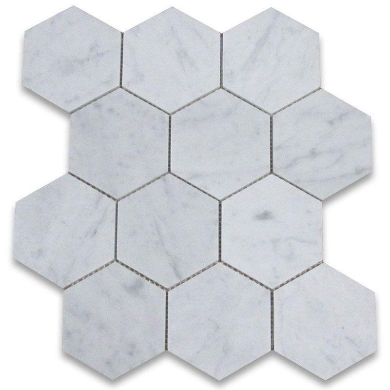5" x 5" Marble Honeycomb Mosaic Wall & Floor Tile, Polished White