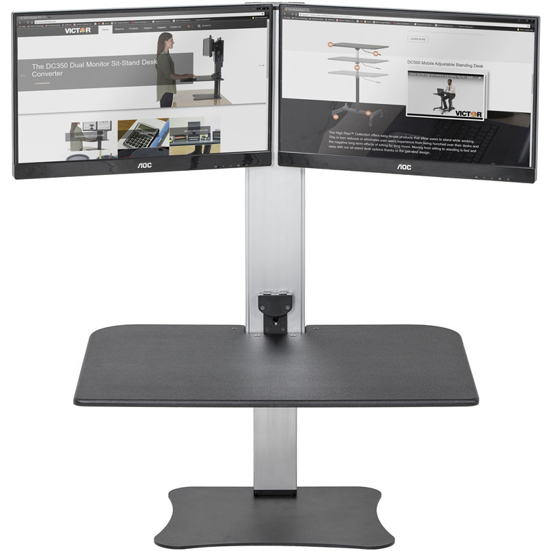 Black and Aluminum Electric Dual Monitor Standing Desk Converter