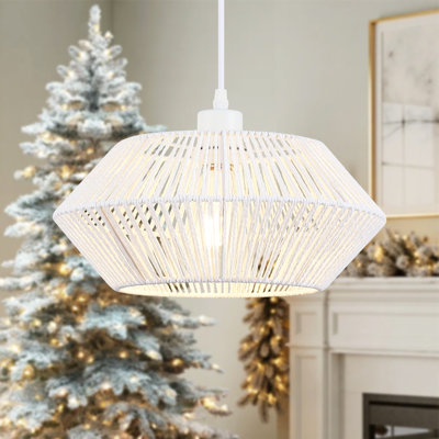 Luminaire suspendu en corde de chanvre bohémien tissé à la main à 1 lumière de 12,6 po Nekoosa Aayanah avec abat-jour panier de travail pour chambre de bébé