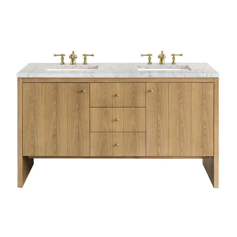 Hudson 60" Double Bathroom Vanity, Honey Oak, Siberian