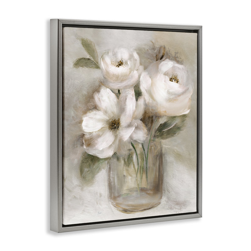 Cadre flottant Soft Brushstroke Roses, design par Nan, H 31 po x l 25 po, Cadre flottant gris lustré