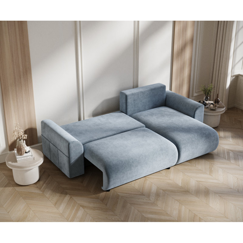 4 Seater Velvet Sofa Bed, Blue